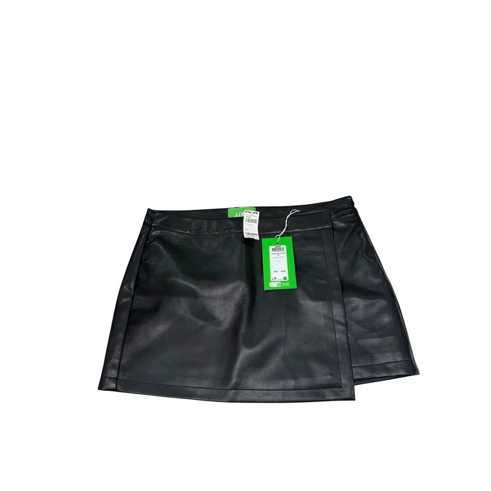 JJXX Black Faux Leather Wrap Mini‎ Skirt Size Large